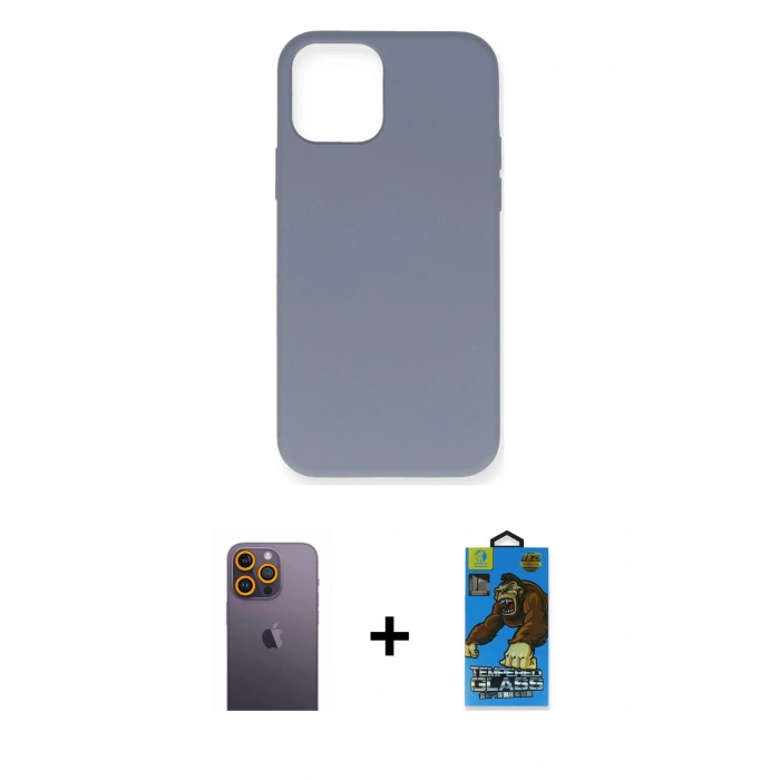 MARSİLYAN™- iPhone 12 Pro Max Kılıf Ahenk Serisi - Siyah 18D Cam Ekran Koruyucu + Neon Fosforlu Kamera Lens - SI