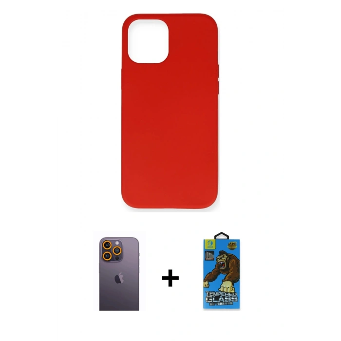 MARSİLYAN™- iPhone 12 Pro Max Kılıf Ahenk Serisi - Siyah 18D Cam Ekran Koruyucu + Neon Fosforlu Kamera Lens - SI