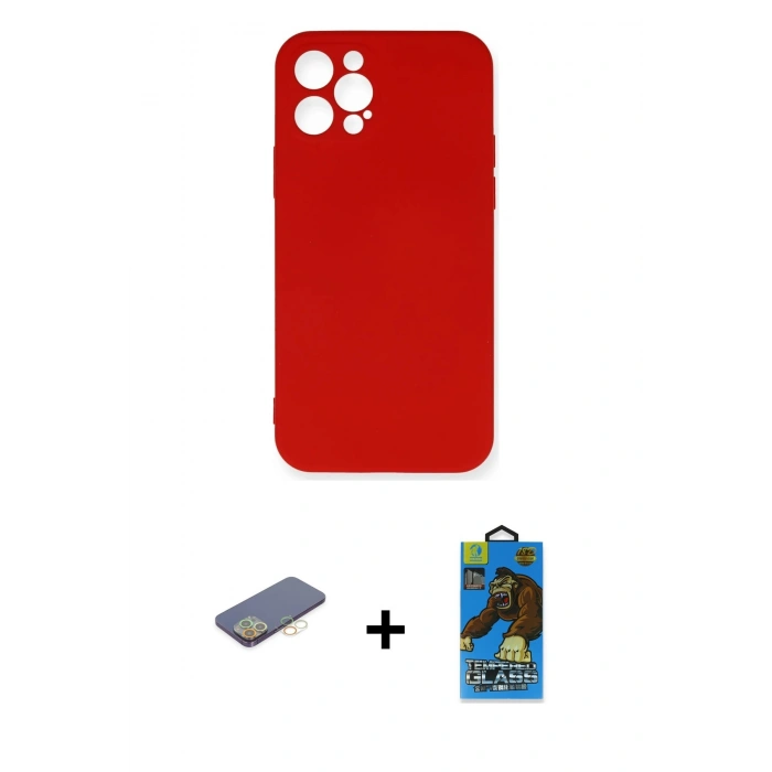 MARSİLYAN™- iPhone 12 Pro Max Kılıf Ahenk Serisi - Siyah 18D Cam Ekran Koruyucu + Renkli Kamera Lens Koruma Cam - SI