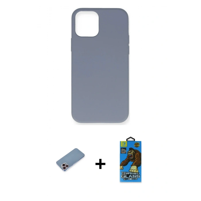 MARSİLYAN™- iPhone 12 Pro Max Kılıf Ahenk Serisi - Siyah 18D Cam Ekran Koruyucu + Shine Kamera Lens Koruma Cam - PE