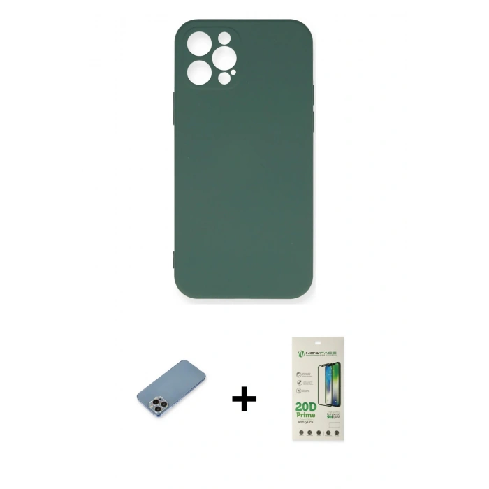 MARSİLYAN™- iPhone 12 Pro Max Kılıf Ahenk Serisi - Siyah 20D Premium Cam Ekran Koruyucu + Gökkuşağı Shine Kamera Lens Koruma Cam