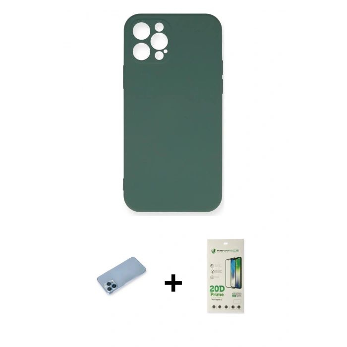 MARSİLYAN™- iPhone 12 Pro Max Kılıf Ahenk Serisi - Siyah 20D Premium Cam Ekran Koruyucu + Shine Kamera Lens Koruma Cam - MI