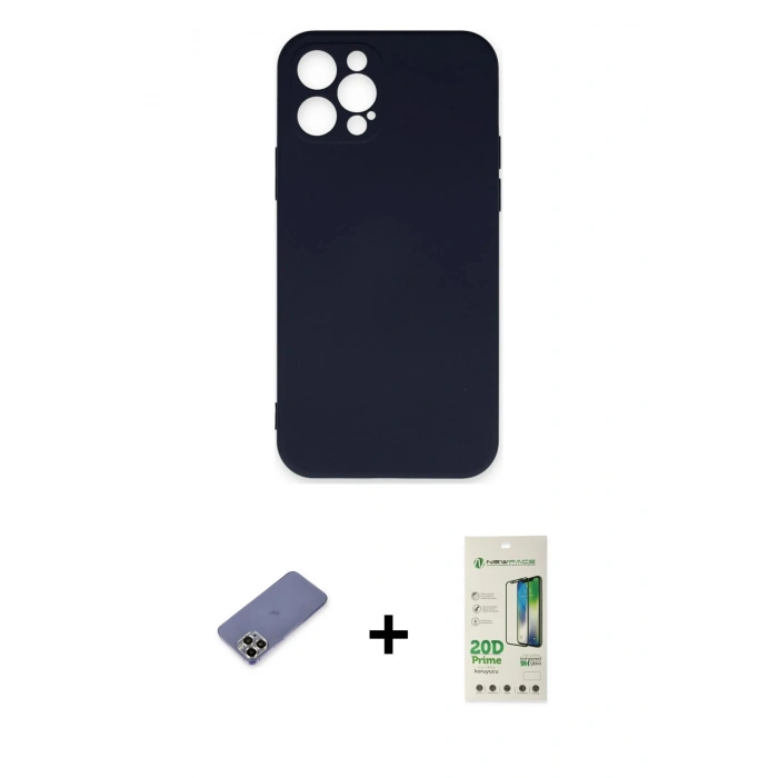 MARSİLYAN™- iPhone 12 Pro Max Kılıf Ahenk Serisi - Siyah 20D Premium Cam Ekran Koruyucu + Metal Kamera Lens Koruma Cam - GD