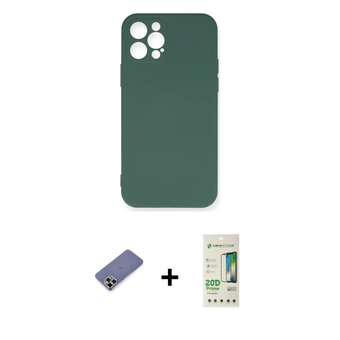 MARSİLYAN™- iPhone 12 Pro Max Kılıf Ahenk Serisi - Siyah 20D Premium Cam Ekran Koruyucu + Metal Kamera Lens Koruma Cam - GD