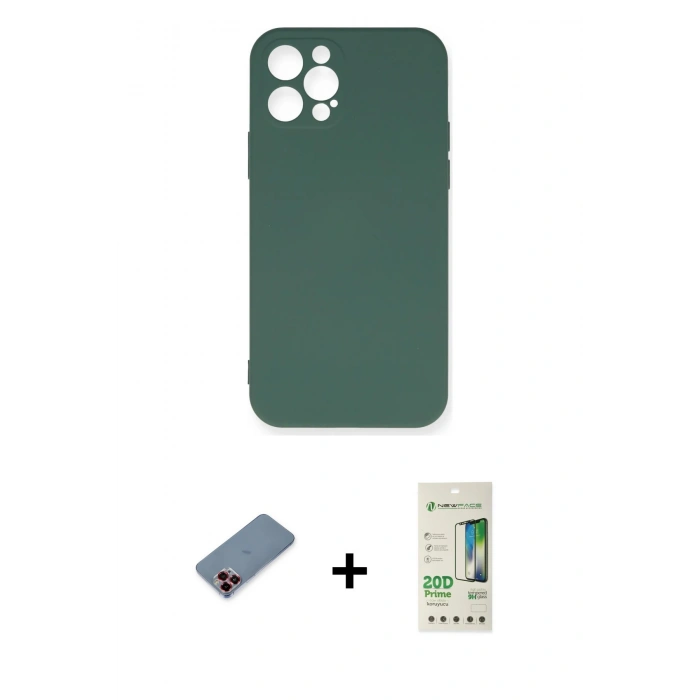 MARSİLYAN™- iPhone 12 Pro Max Kılıf Ahenk Serisi - Siyah 20D Premium Cam Ekran Koruyucu + Metal Kamera Lens Koruma Cam - KI