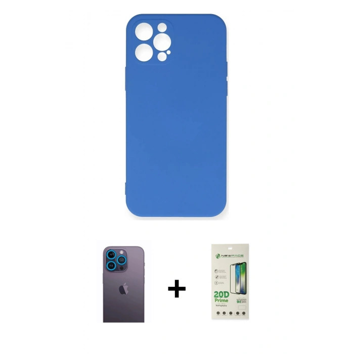 MARSİLYAN™- iPhone 12 Pro Max Kılıf Ahenk Serisi - Siyah 20D Premium Cam Ekran Koruyucu + Neon Fosforlu Kamera Lens - MI