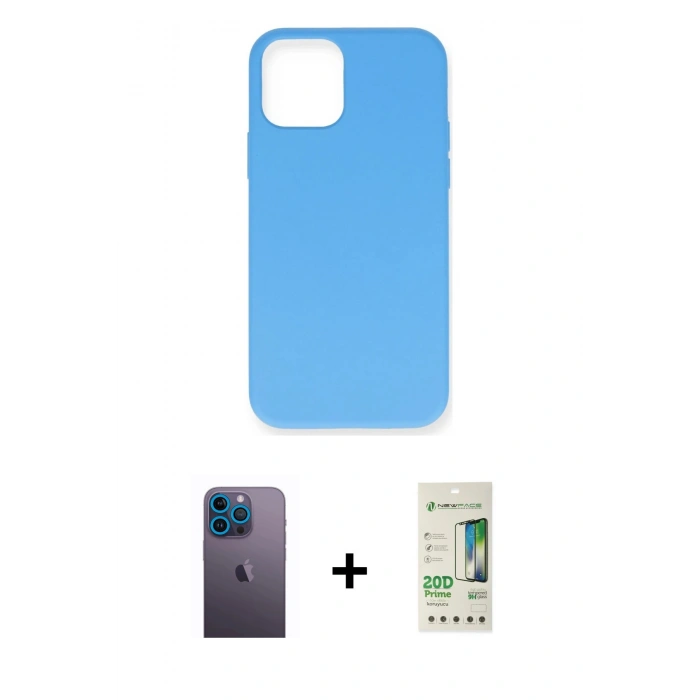 MARSİLYAN™- iPhone 12 Pro Max Kılıf Ahenk Serisi - Siyah 20D Premium Cam Ekran Koruyucu + Neon Fosforlu Kamera Lens - MI