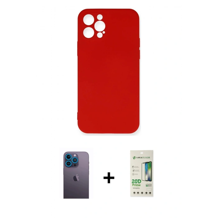 MARSİLYAN™- iPhone 12 Pro Max Kılıf Ahenk Serisi - Siyah 20D Premium Cam Ekran Koruyucu + Neon Fosforlu Kamera Lens - MI