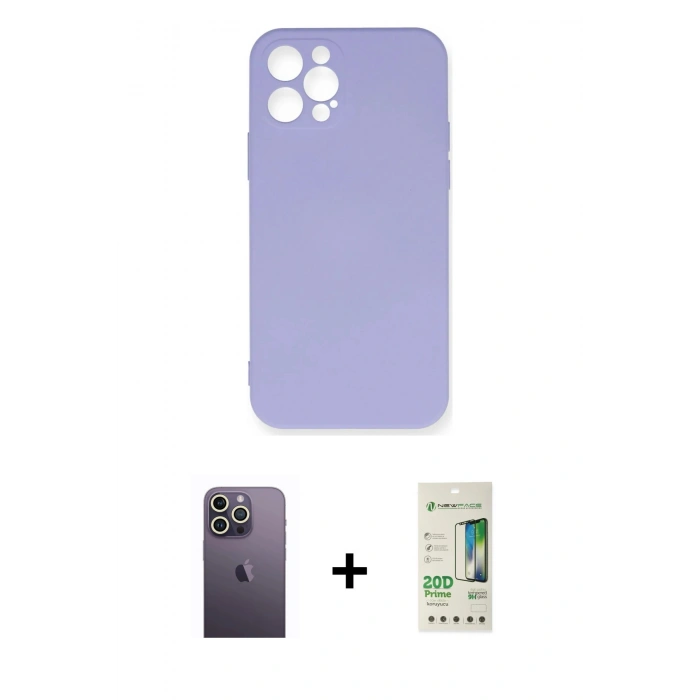 MARSİLYAN™- iPhone 12 Pro Max Kılıf Ahenk Serisi - Siyah 20D Premium Cam Ekran Koruyucu + Neon Fosforlu Kamera Lens - BZ