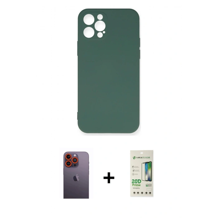 MARSİLYAN™- iPhone 12 Pro Max Kılıf Ahenk Serisi - Siyah 20D Premium Cam Ekran Koruyucu + Neon Fosforlu Kamera Lens - TU