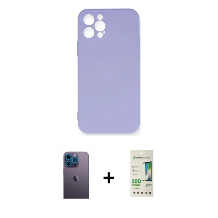 MARSİLYAN™- iPhone 12 Pro Max Kılıf Ahenk Serisi - Siyah 20D Premium Cam Ekran Koruyucu + Neon Fosforlu Kamera Lens - MI