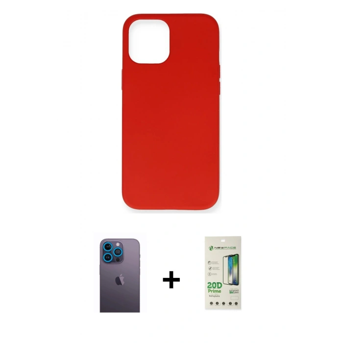 MARSİLYAN™- iPhone 12 Pro Max Kılıf Ahenk Serisi - Siyah 20D Premium Cam Ekran Koruyucu + Neon Fosforlu Kamera Lens - MI