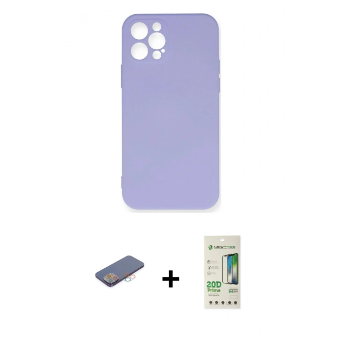 MARSİLYAN™- iPhone 12 Pro Max Kılıf Ahenk Serisi - Siyah 20D Premium Cam Ekran Koruyucu + Renkli Kamera Lens Koruma Cam - PE