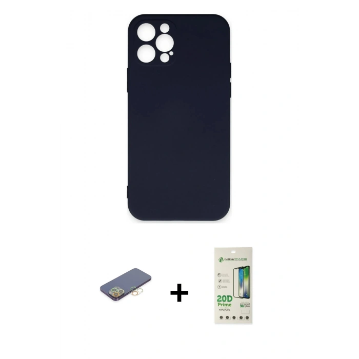 MARSİLYAN™- iPhone 12 Pro Max Kılıf Ahenk Serisi - Siyah 20D Premium Cam Ekran Koruyucu + Sarı Renkli Kamera Lens Koruma Cam