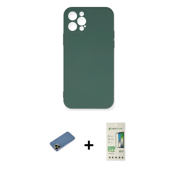 MARSİLYAN™- iPhone 12 Pro Max Kılıf Ahenk Serisi - Siyah 20D Premium Cam Ekran Koruyucu + Shine Kamera Lens Koruma Cam - GD