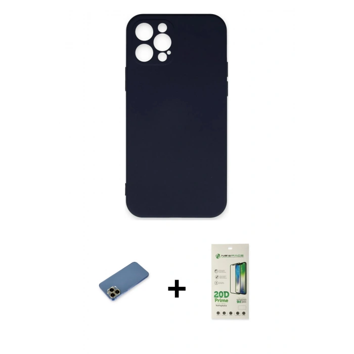 MARSİLYAN™- iPhone 12 Pro Max Kılıf Ahenk Serisi - Siyah 20D Premium Cam Ekran Koruyucu + Shine Kamera Lens Koruma Cam - GD