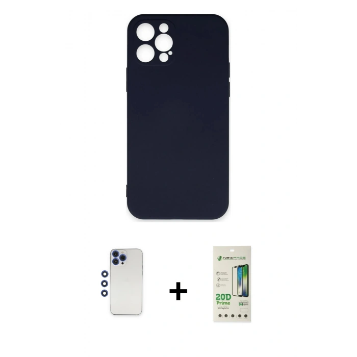 MARSİLYAN™- iPhone 12 Pro Max Kılıf Ahenk Serisi - Siyah 20D Premium Cam Ekran Koruyucu + Shine Kamera Lens - LT