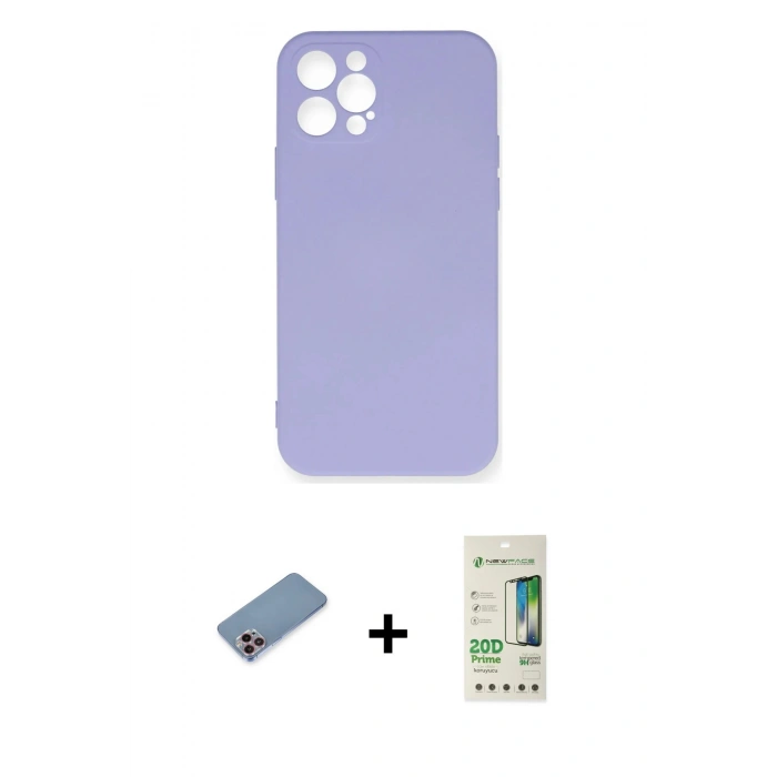 MARSİLYAN™- iPhone 12 Pro Max Kılıf Ahenk Serisi - Siyah 20D Premium Cam Ekran Koruyucu + Shine Kamera Lens Koruma Cam - PE