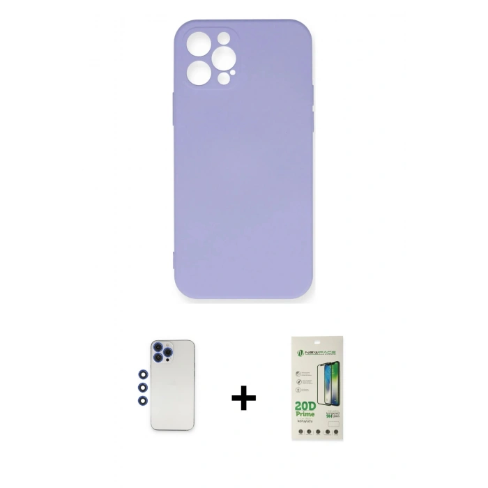 MARSİLYAN™- iPhone 12 Pro Max Kılıf Ahenk Serisi - Siyah 20D Premium Cam Ekran Koruyucu + Shine Kamera Lens - LT