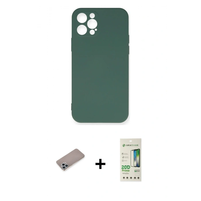 MARSİLYAN™- iPhone 12 Pro Max Kılıf Ahenk Serisi - Siyah 20D Premium Cam Ekran Koruyucu + Shine Kamera Lens Koruma Cam - SABE