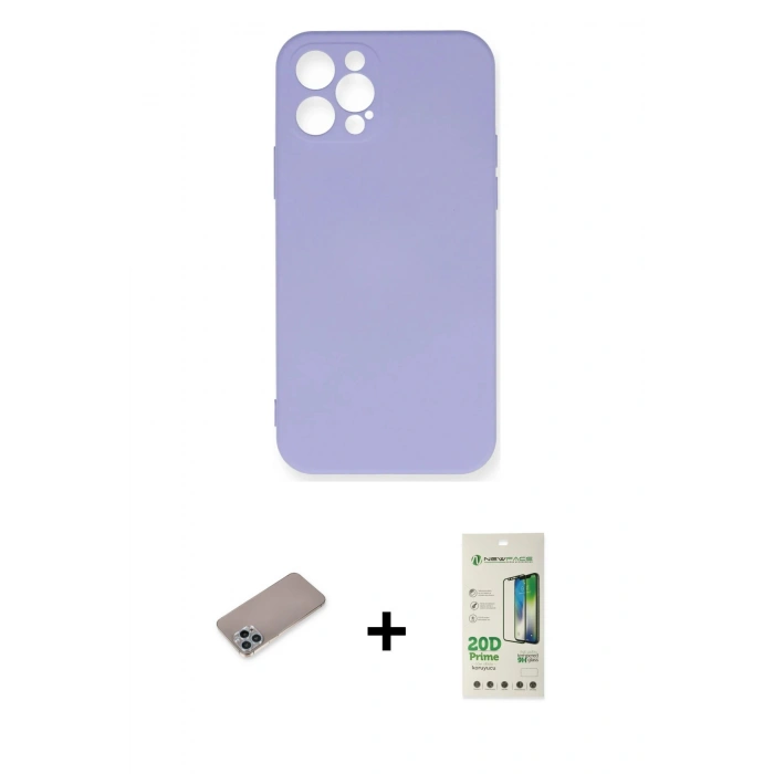 MARSİLYAN™- iPhone 12 Pro Max Kılıf Ahenk Serisi - Siyah 20D Premium Cam Ekran Koruyucu + Shine Kamera Lens Koruma Cam - SABE