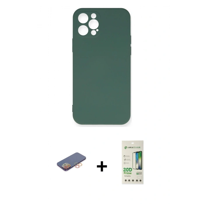 MARSİLYAN™- iPhone 12 Pro Max Kılıf Ahenk Serisi - Siyah 20D Premium Cam Ekran Koruyucu + Turuncu Renkli Kamera Lens Koruma Cam
