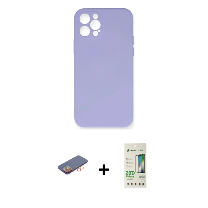 MARSİLYAN™- iPhone 12 Pro Max Kılıf Ahenk Serisi - Siyah 20D Premium Cam Ekran Koruyucu + Turuncu Renkli Kamera Lens Koruma Cam