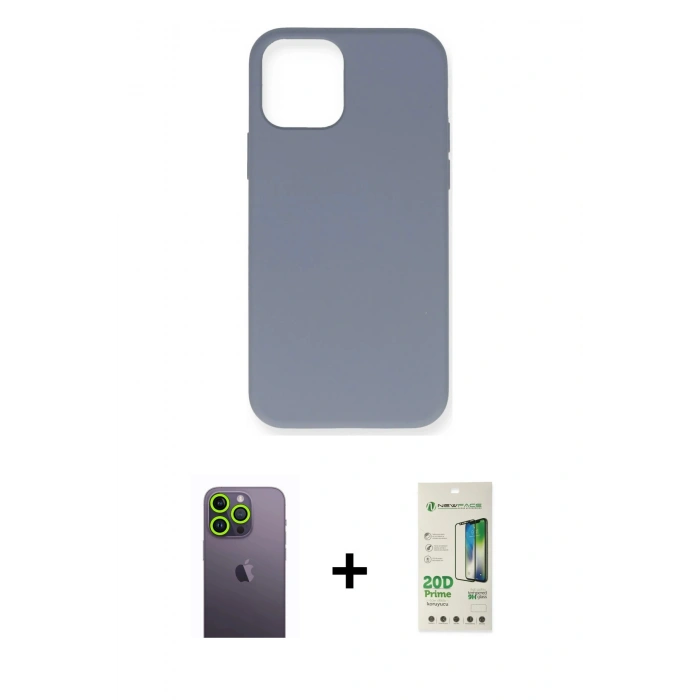 MARSİLYAN™- iPhone 12 Pro Max Kılıf Ahenk Serisi - Siyah 20D Premium Cam Ekran Koruyucu + Yeşil Neon Fosforlu Kamera Lens