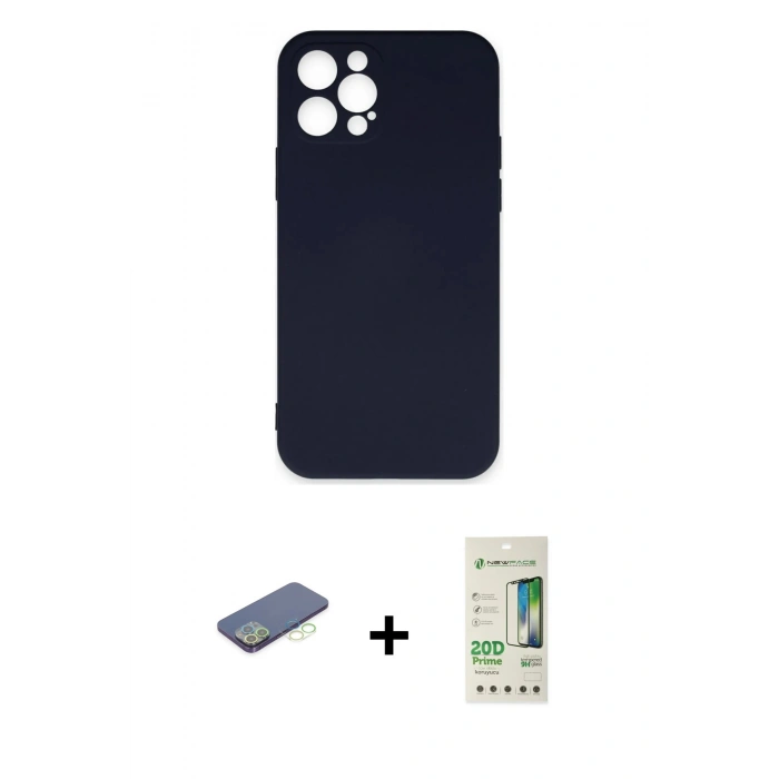 MARSİLYAN™- iPhone 12 Pro Max Kılıf Ahenk Serisi - Siyah 20D Premium Cam Ekran Koruyucu + Renkli Kamera Lens Koruma Cam - YL