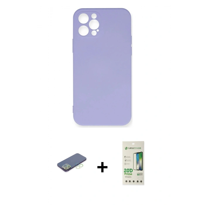 MARSİLYAN™- iPhone 12 Pro Max Kılıf Ahenk Serisi - Siyah 20D Premium Cam Ekran Koruyucu + Renkli Kamera Lens Koruma Cam - YL