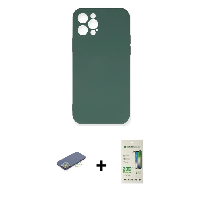MARSİLYAN™- iPhone 12 Pro Max Kılıf Ahenk Serisi - Siyah 20D Premium Cam Ekran Koruyucu + Renkli Kamera Lens Koruma Cam - YL