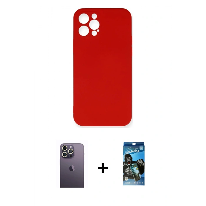 MARSİLYAN™- iPhone 12 Pro Max Kılıf Ahenk Serisi - Siyah 34D Izgaralı Cam + Neon Fosforlu Kamera Lens - BZ