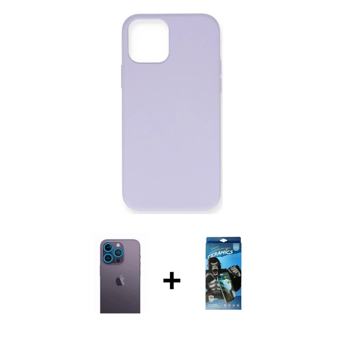 MARSİLYAN™- iPhone 12 Pro Max Kılıf Ahenk Serisi - Siyah 34D Izgaralı Cam + Neon Fosforlu Kamera Lens - MI