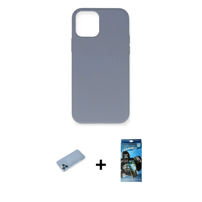 MARSİLYAN™- iPhone 12 Pro Max Kılıf Ahenk Serisi - Siyah 34D Izgaralı Cam + Shine Kamera Lens Koruma Cam - MI