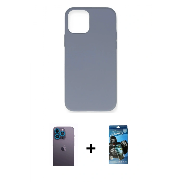 MARSİLYAN™- iPhone 12 Pro Max Kılıf Ahenk Serisi - Siyah 34D Izgaralı Cam + Neon Fosforlu Kamera Lens - MI