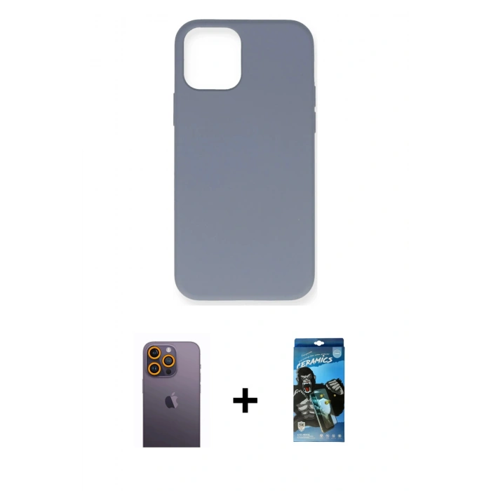 MARSİLYAN™- iPhone 12 Pro Max Kılıf Ahenk Serisi - Siyah 34D Izgaralı Cam + Neon Fosforlu Kamera Lens - SI