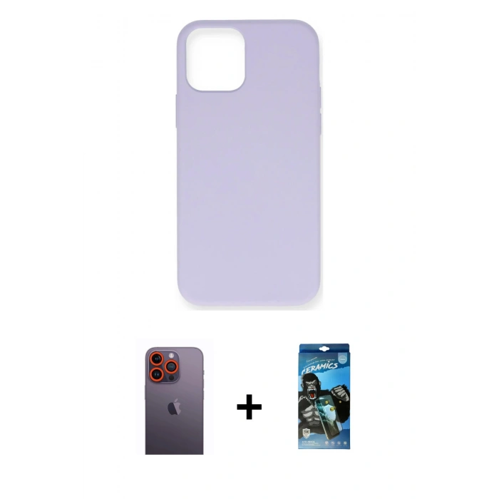 MARSİLYAN™- iPhone 12 Pro Max Kılıf Ahenk Serisi - Siyah 34D Izgaralı Cam + Turuncu Neon Fosforlu Kamera Lens