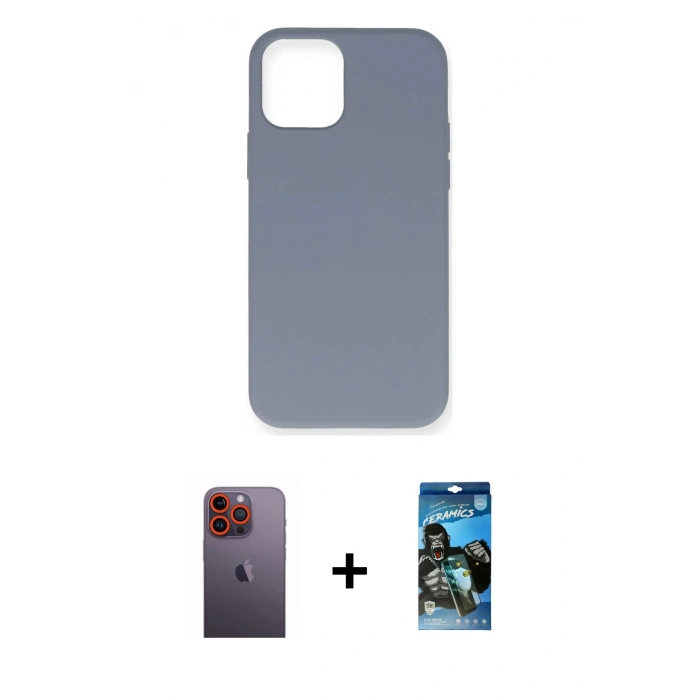 MARSİLYAN™- iPhone 12 Pro Max Kılıf Ahenk Serisi - Siyah 34D Izgaralı Cam + Turuncu Neon Fosforlu Kamera Lens