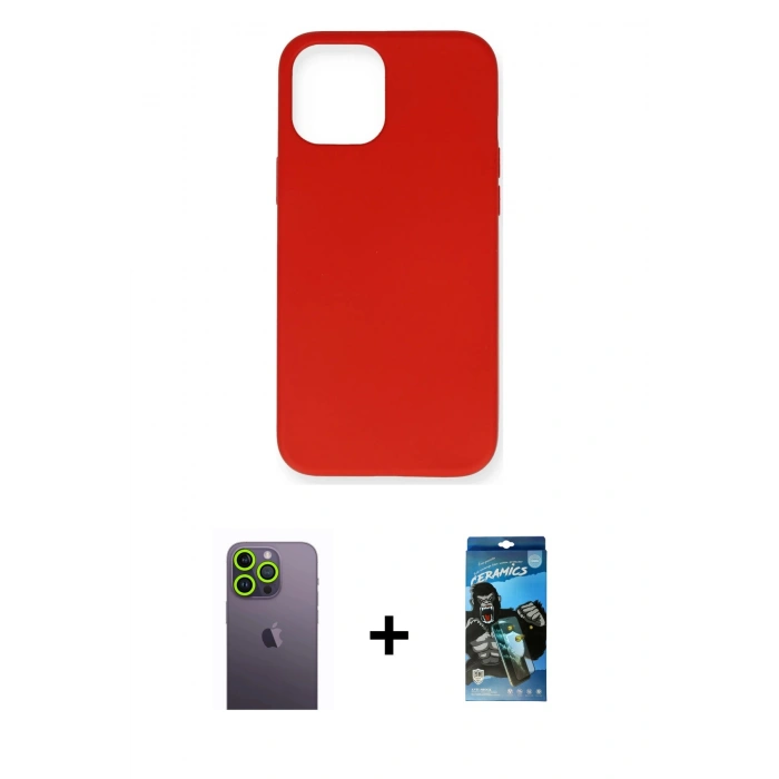 MARSİLYAN™- iPhone 12 Pro Max Kılıf Ahenk Serisi - Siyah 34D Izgaralı Cam + Neon Fosforlu Kamera Lens - YL