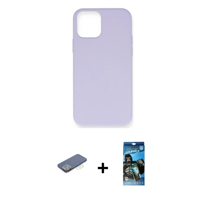MARSİLYAN™- iPhone 12 Pro Max Kılıf Ahenk Serisi - Siyah 34D Izgaralı Cam + Yeşil Renkli Kamera Lens Koruma Cam