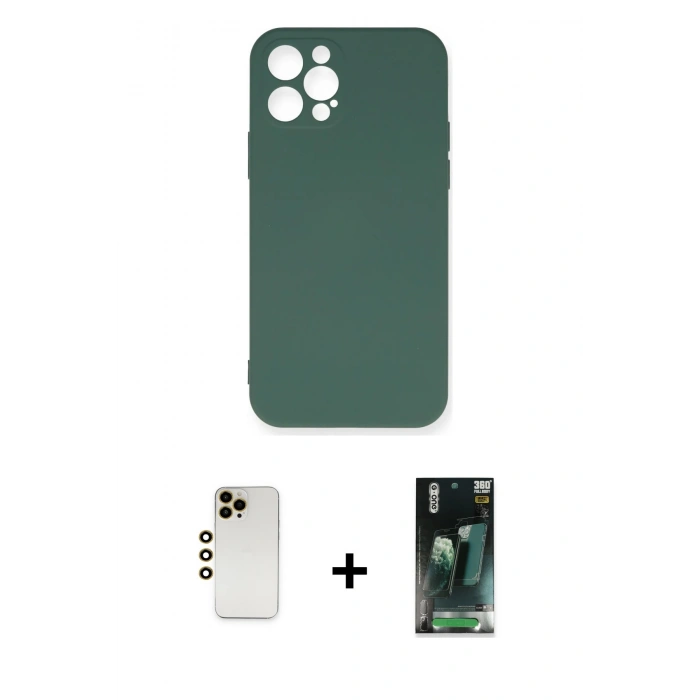 MARSİLYAN™- iPhone 12 Pro Max Kılıf Ahenk Serisi - Siyah 360 Mat Full Body Arka Koruyucu + Shine Kamera Lens - GD