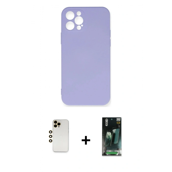 MARSİLYAN™- iPhone 12 Pro Max Kılıf Ahenk Serisi - Siyah 360 Mat Full Body Arka Koruyucu + Shine Kamera Lens - GD
