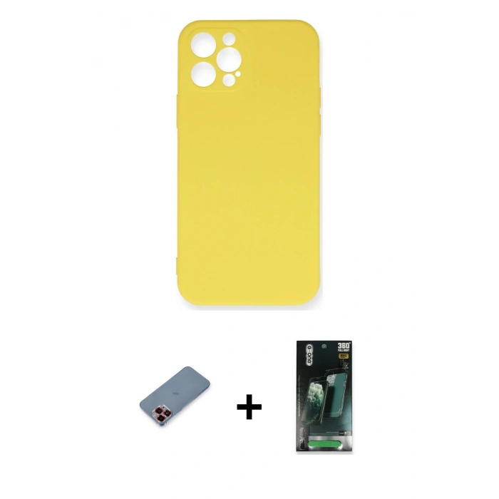 MARSİLYAN™- iPhone 12 Pro Max Kılıf Ahenk Serisi - Siyah 360 Mat Full Body Arka Koruyucu + Metal Kamera Lens Koruma Cam - KI
