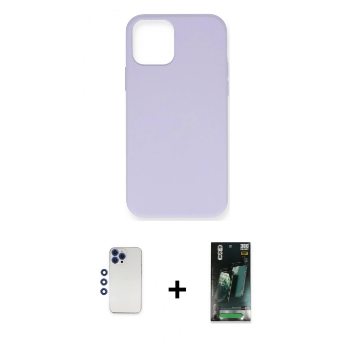 MARSİLYAN™- iPhone 12 Pro Max Kılıf Ahenk Serisi - Siyah 360 Mat Full Body Arka Koruyucu + Shine Kamera Lens - LT