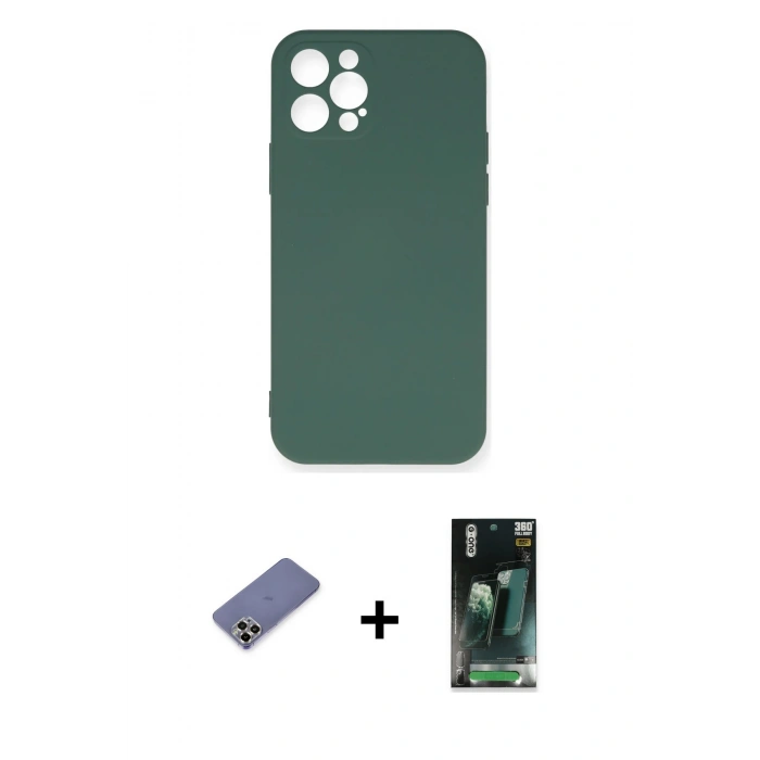 MARSİLYAN™- iPhone 12 Pro Max Kılıf Ahenk Serisi - Siyah 360 Mat Full Body Arka Koruyucu + Metal Kamera Lens Koruma Cam - GD