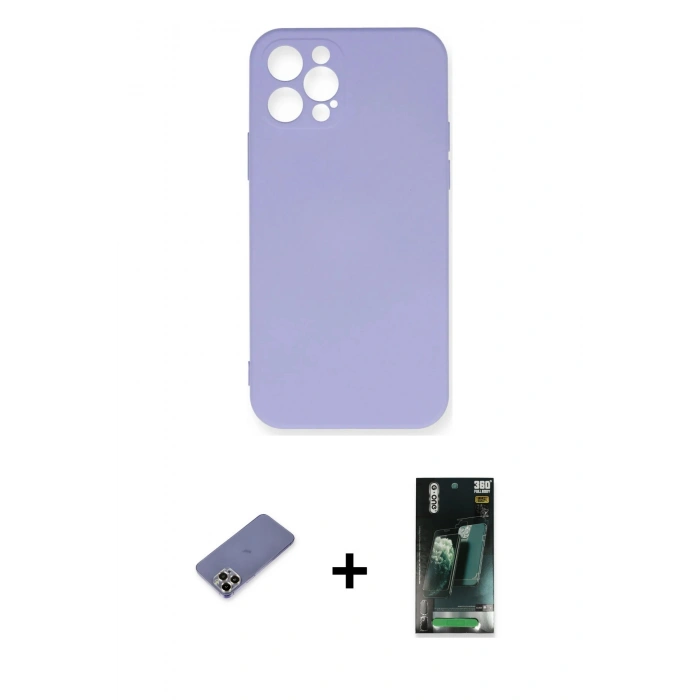 MARSİLYAN™- iPhone 12 Pro Max Kılıf Ahenk Serisi - Siyah 360 Mat Full Body Arka Koruyucu + Metal Kamera Lens Koruma Cam - GD