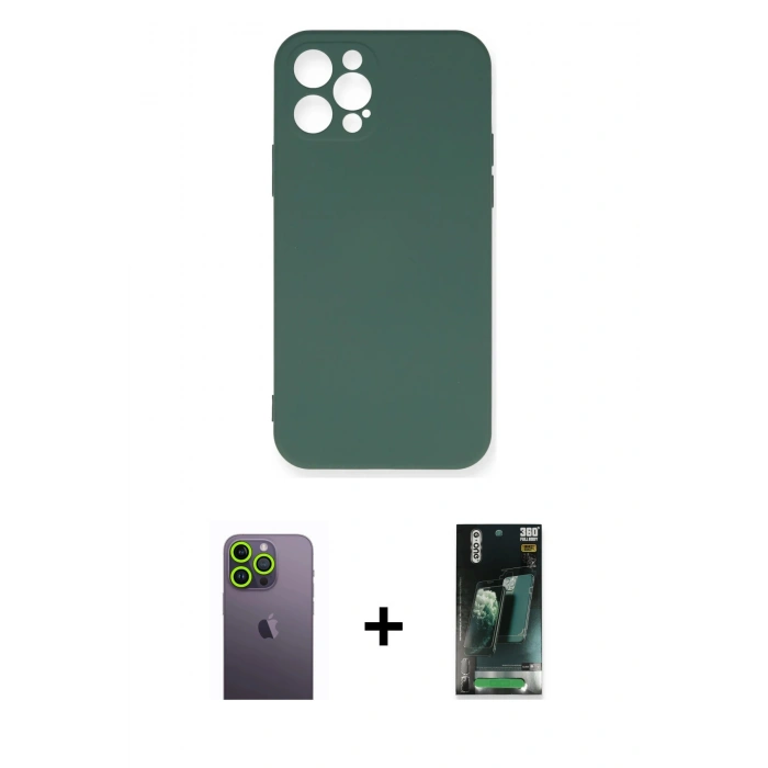 MARSİLYAN™- iPhone 12 Pro Max Kılıf Ahenk Serisi - Siyah 360 Mat Full Body Arka Koruyucu + Neon Fosforlu Kamera Lens - YL