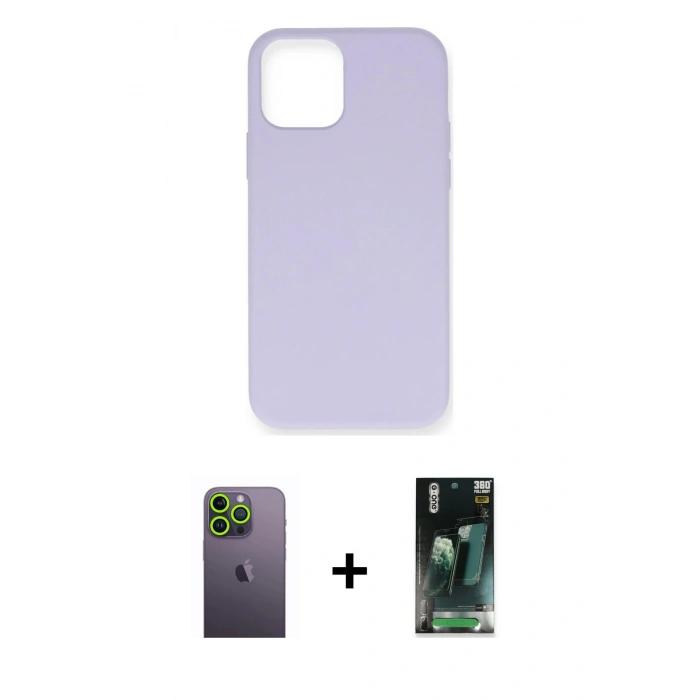 MARSİLYAN™- iPhone 12 Pro Max Kılıf Ahenk Serisi - Siyah 360 Mat Full Body Arka Koruyucu + Neon Fosforlu Kamera Lens - YL