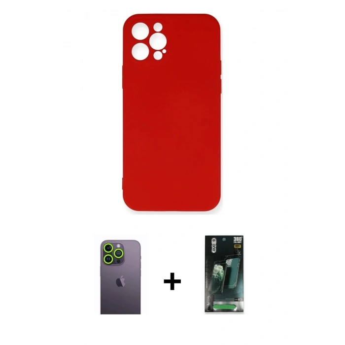 MARSİLYAN™- iPhone 12 Pro Max Kılıf Ahenk Serisi - Siyah 360 Mat Full Body Arka Koruyucu + Neon Fosforlu Kamera Lens - YL