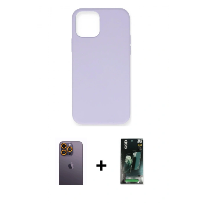 MARSİLYAN™- iPhone 12 Pro Max Kılıf Ahenk Serisi - Siyah 360 Mat Full Body Arka Koruyucu + Neon Fosforlu Kamera Lens - SI